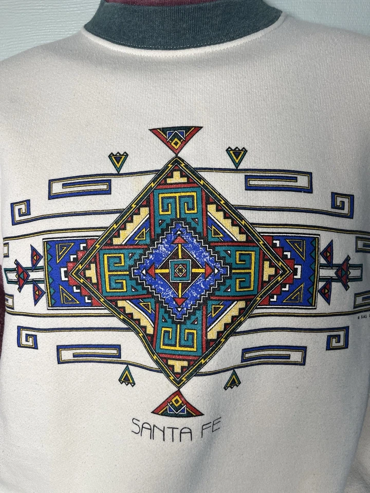 Sudadera De Colección 1994 Santa Fe Blanca Cuello Redondo Talla M Retro Vellón Azteca Y2K Foto 3 de 4