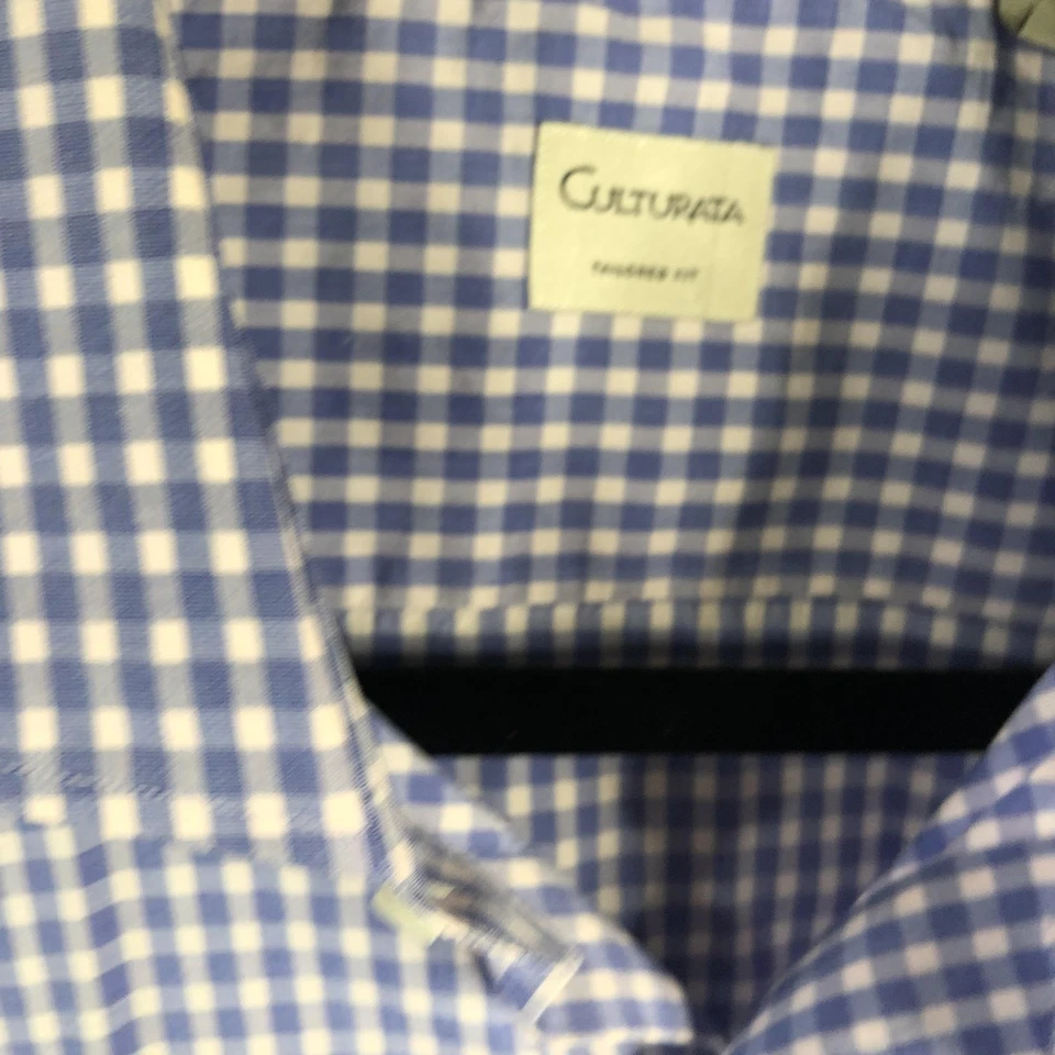 Camisa Culturata Para Hombre 2XL Azul Cuadros Guinga Botones Ajuste A Medida Foto 3 de 4