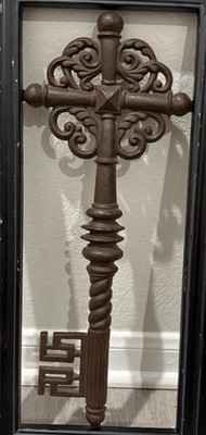 ornate Rustic cast iron skeleton Key Mounted Inside Wooden Frame 22 * 11 * 1 