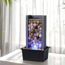 Tabletop ​​Waterfall Fountain Pebble Indoor Water Feature with Coloured Light...