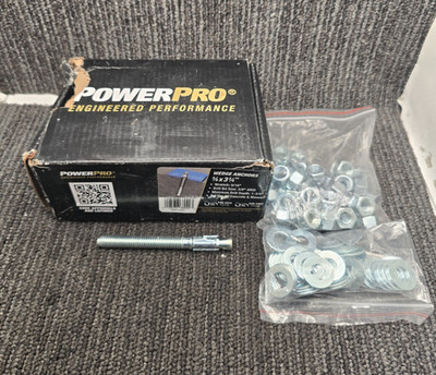 (QTY 50) Powerpro 371932: Power Stud Wedge Anchor SD1 Zinc 3/8'' x 3-3/4''