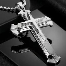 Kette Edelstahl 60cm mit großem Kreuz Anhänger Schmuck Religion Christ Jesus NEU