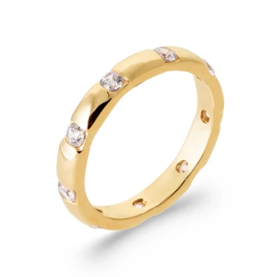 Bague Alliance Serti 10 Cristaux Zirconium Plaqué Or 18 CARATS 750/000 T52 à 68 - Photo 1/4