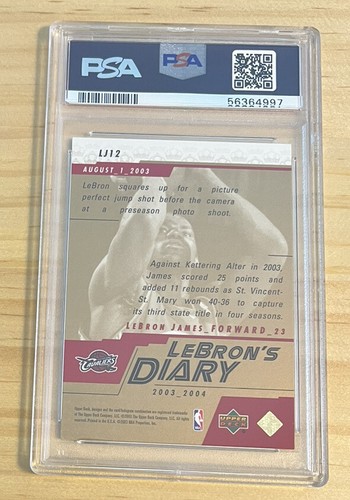 2003-04 Upper Deck #LJ12 Lebron James Diary ROOKIE RC PSA 9 Graded Card GOAT - Picture 2 of 2