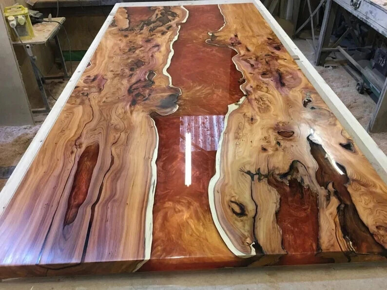 Red Epoxy Resin Table Wooden Table Top Kitchen Dining Table Hallway Table  Decors
