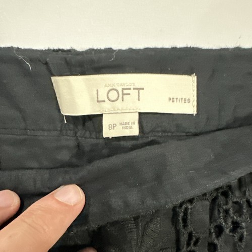 Ann Taylor Loft Women's Petite Size 8P Solid Black A-line Eyelet Floral Skirt - Picture 3 of 5