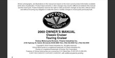 2003 Polaris Victory Classic Cruiser & Touring Cruiser Maintenance Owners manual