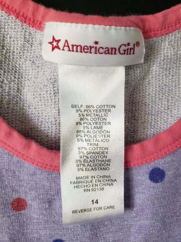 American Girl Size 14 Jersey Casual Dress Purple Pink Polka Dot Short Sleeve Pul - Image 2 of 3
