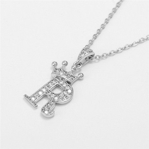 Collar colgante corona letra inicial cristal A-Z mujer moda fiesta joyería - Imagen 56 de 64