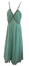 Vintage Evening Gown Flowing Aqua Blue Sheer With Pearls Mike Benet Formal Wear