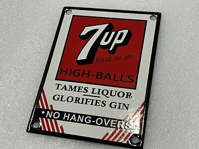 6 Inch 7up Seven Up Door Push PORCELAIN ENAMEL SIGN Soda Pop