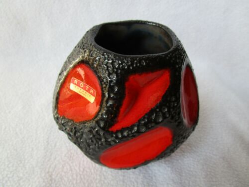 LAVA VASE original ROTH Keramik 308 orange schwarz seltene bauchige kleine Vase - Bild 1 von 10