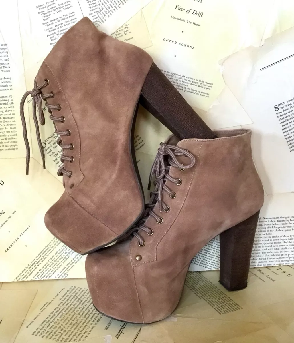 Jeffrey Campbell Lita Hidden Platform Shoe Boot Taupe Brown Suede