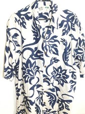 VTG MENS LARGE HENRY FORD KOKO ISLAND HAWAIIAN CAMP SHIRT NAVY/GREY FLORAL