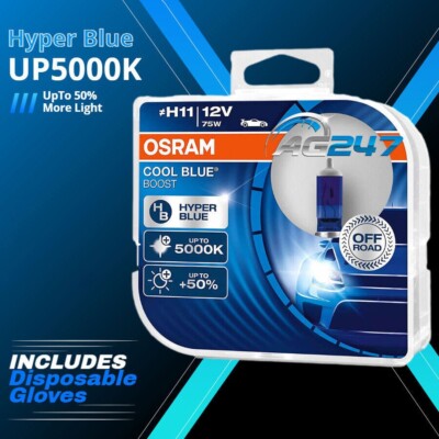 Osram Cool Blue Boost 12v H11 5000K White Xenon Look Car Front Headlight Bulbs +