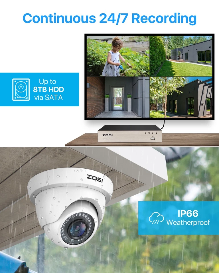 Sistema de câmera de segurança ZOSI 5MP Lite 8CH DVR 1080P H.265 CCTV visão noturna - Imagem 4 de 4