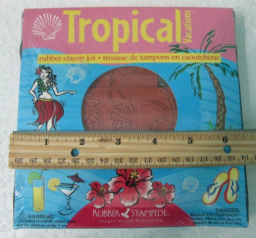 Rubber Stampede Vintage 2001 Tropical Vacations Rubber Stamps Kit Hula Dancer Tiki - Bild 5 von 6