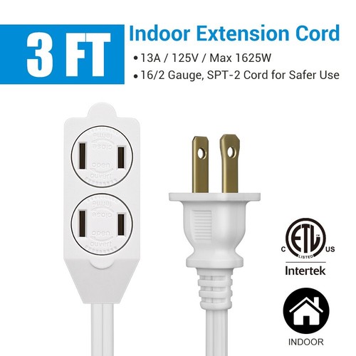 DEWENWILS 3 Pack 3FT Outlet Extension Cord with Flat Plug, 16 AWG SPT-2 Power - Picture 3 of 8