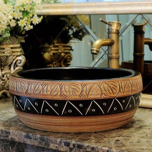 Art Design Bathroom Ceramic Basin Sink Wash Basin Vessel Sink With Faucet - Picture 8 of 31