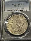 1921 Morgan Silver Dollar, PCGS AU 53 !! Light gold Hue - PERFECT - Beautiful