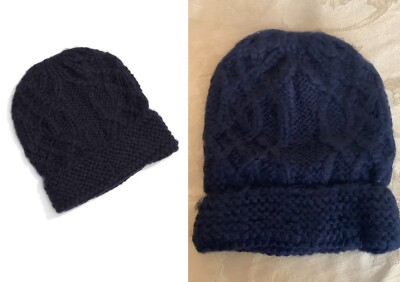 HAT ATTACK Cuff Hat NAVY blue Acrylic Fold cozy warm knits ribbed Cable Beanie 