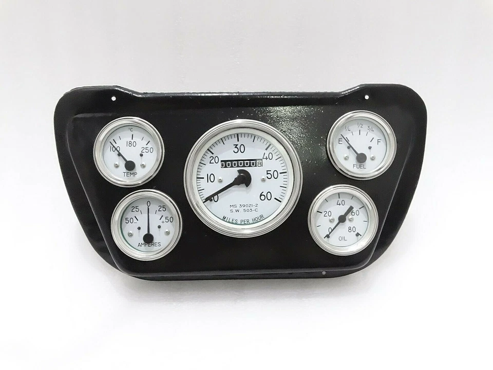 Para NUEVO WILLYS JEEP COMPLETO CARA BLANCA VELOCÍMETRO MONTAJE PLACA NEGRA #G441 Foto 3 de 4