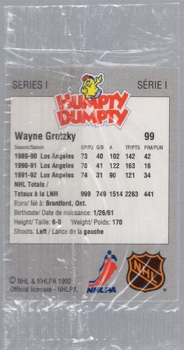 * WAYNE GRETZKY - 1992-93 Humpty Dumpty Series 1 #NNO - Picture 2 of 2