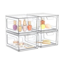 4 Pack Stackable Plastic Makeup Organizer Drawers, Acrylic Organizers, Clear ...