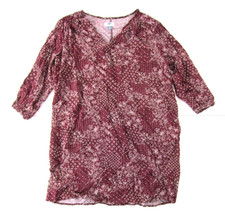 Old Navy 100% Rayon Burgundy Red White Floral 3/4 Sleeve Sheath Tunic Dress XL