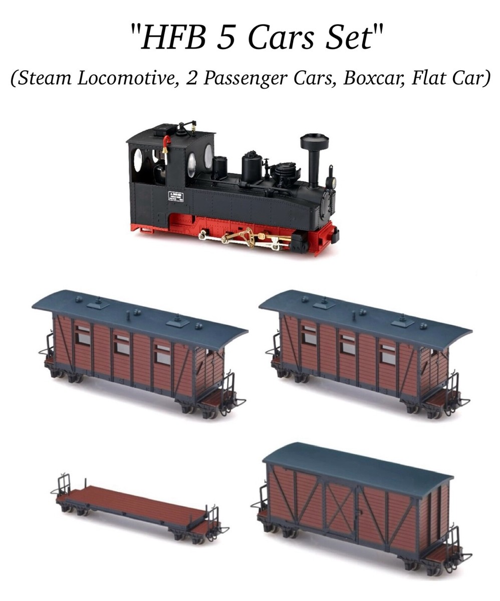 HOn30/HOe MinitrainS HFB 5-Car Set Steam Locomotive/2-Coach/Boxcar