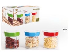 Set 3 Tris Barattoli Vetro Con Coperchio Colorato Contenitori Biscotti Pasta dfh
