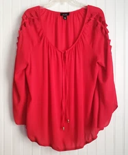 Alyx Pullover Top Women Sz XL Red Lace Insert for Long Sleeves Loose Flowing Ti