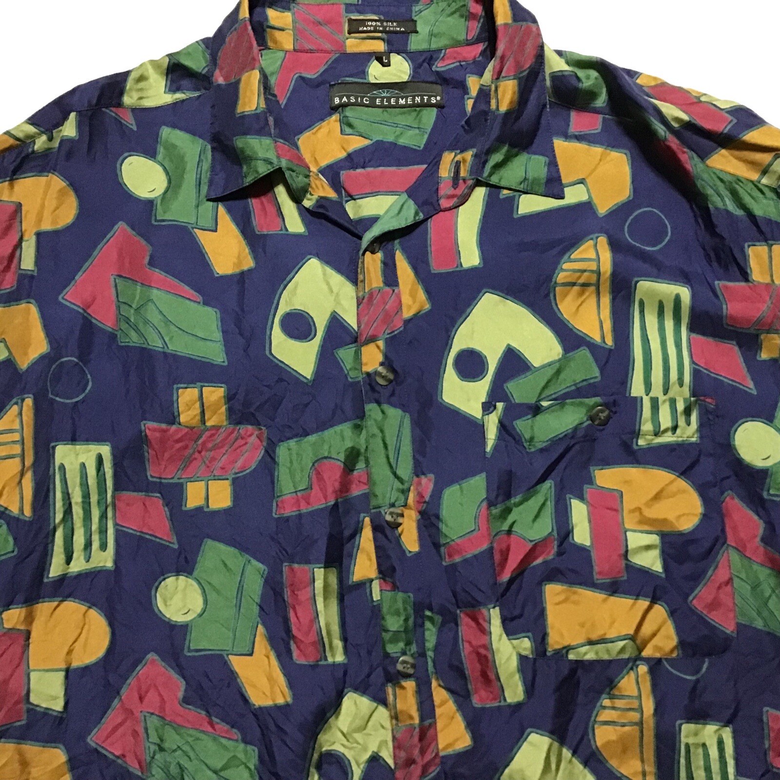 Basic Elements 100% Silk Geometric Shapes Shirt M… - image 4