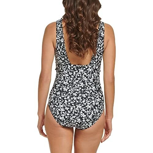 NUEVO CON ETIQUETAS Tommy Hilfiger Mujer Estampado Floral Volantes Ribete Negro 1 Pieza Talla 6 $100 FF300 Foto 2 de 4