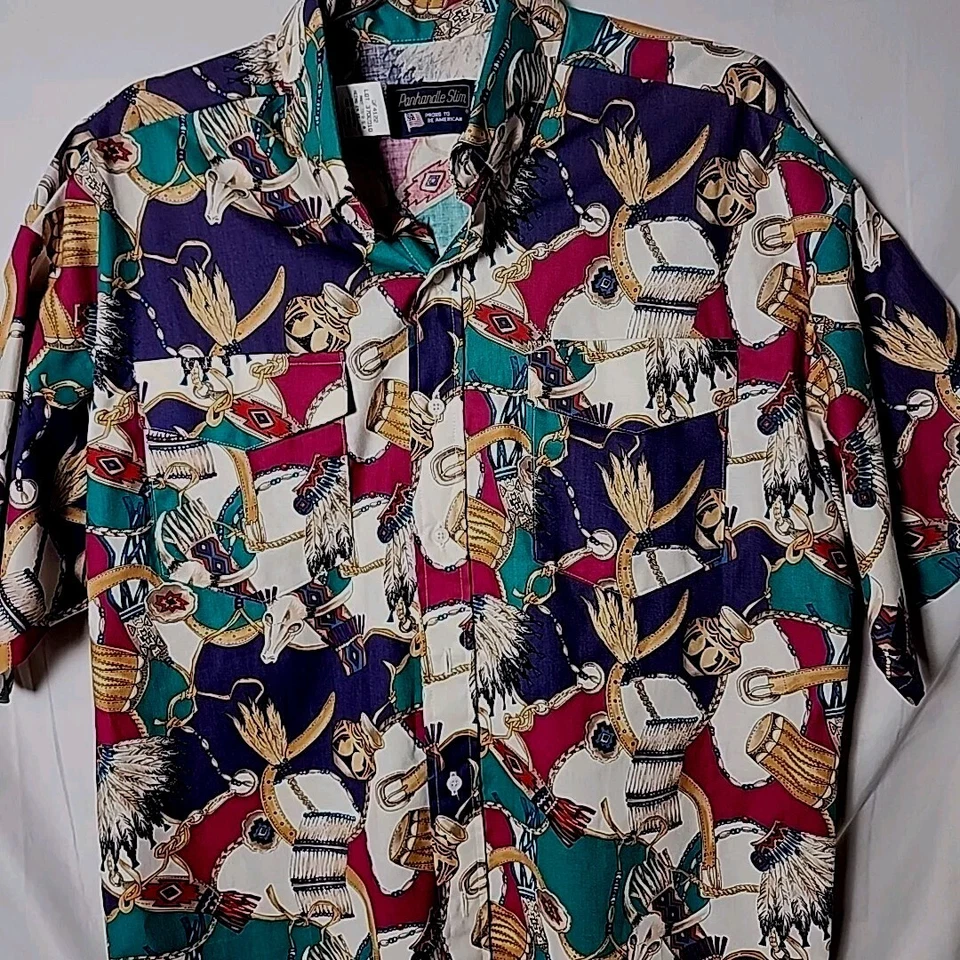 Panhandle Slim Men L 16½ Indian Native American Proud To American Shirt - Image 4 of 4