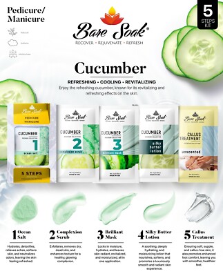 NuRevolution Bare Soak 5 Steps in 1 Pedi & Mani Kit (Box of 50 packs) Cucumber