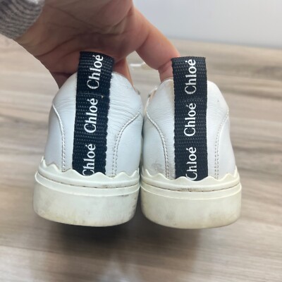 Chloe Lauren Leather Sneakers Low Top White Round Toe Lace