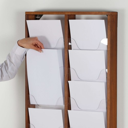 Brochure Display Stand Wall Mounting Double Sided Wooden Magazine Rack Holder - Imagen 25 de 75