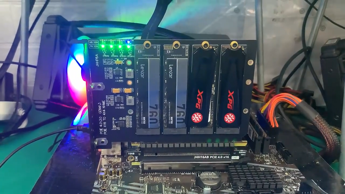 PCIe 4.0 Gen4 4x4 Split Card PCI-E X16 to 4 Ports M.2 NVMe SSD