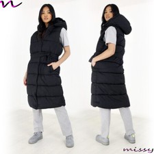 Image of NEW Womens LADIES MAXI LONG PUFFER PARKA GILET Quilted WINTER COAT HOODED LONG