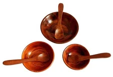 Wooden Super Glossy 3 Serving Bowl with 3 Wooden Spoons - Decorative Cute Bowl