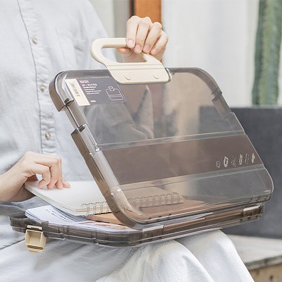 Portable File Box Plastic Transparent Pencil Case A4 Folder Storage Organizer