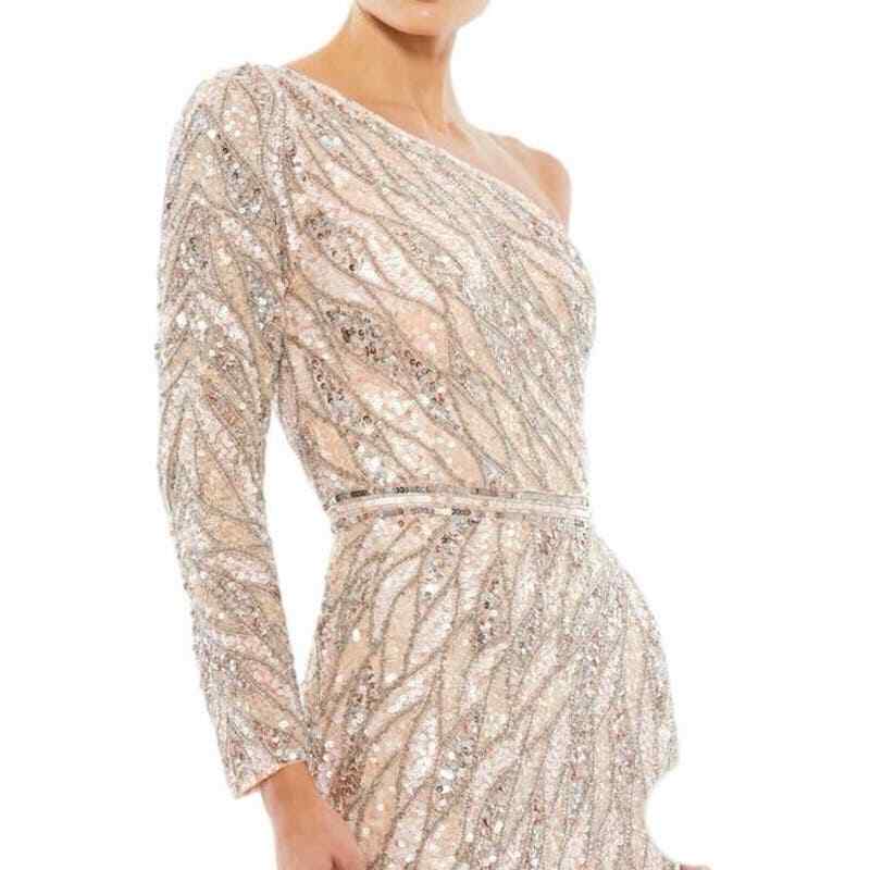 ●Mac Duggal●ワンショルダー ビーズ イブニングドレス Mac Duggal EMBELLISHED ONE SLEEVE GOWN W/ SEQUIN BELT NWT