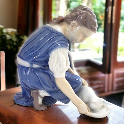 Vintage Bing & Grondahl Danish Porcelain Girl & Cat ''Only One More Drop'' #1745