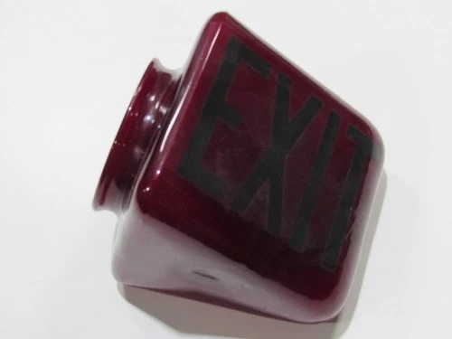 VINTAGE ART DECO RUBY RED GLASS EXIT SIGN MOVIE THEATER RARE MINT OIL TRIANGLE