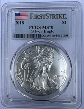 2018 S $1 PCGS Graded MS 70 Silver Eagle 1 oz Coin First Strike