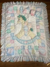 Vintage Baby Crib Comforter Quilted Blanket Reversible 3D Balloon Nursery USA 90
