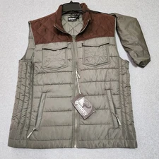 New Hooey Men's XL Quilted Olive & Brown Packable Vest HV097OLBR With Bag NWT 