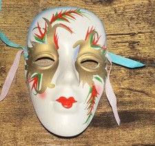 VTG Italian Venetian Carnival Wall Mask Hand Painted Ceramic Mardi Gras Decor