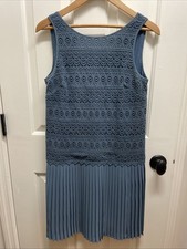Ann Taylor Loft Women's Turquoise Color Sleeveless Pleated Knit Sheath Dress